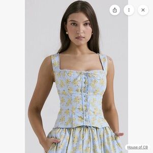 House of CB Floral Print Blouse in Blue and Yellow